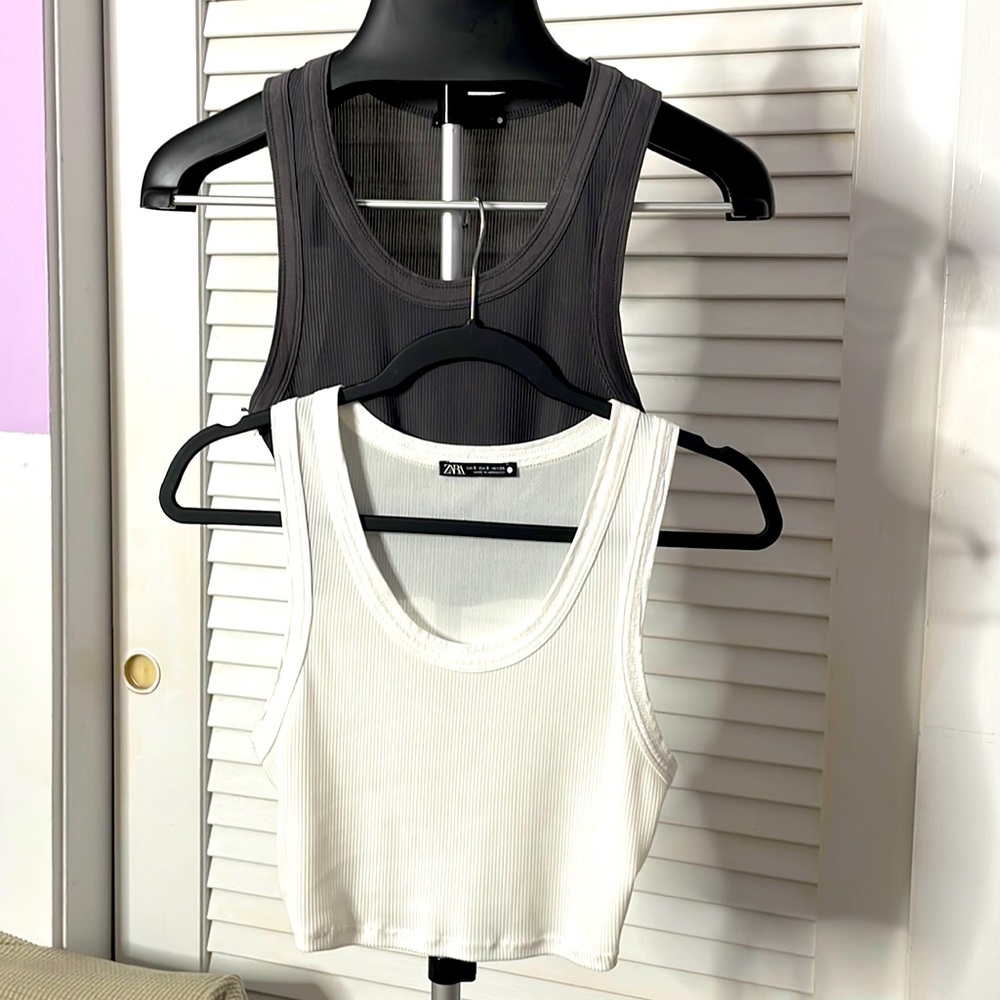Zara bundle Crop tops S (White&Stonegrey) - Picture 1 of 7